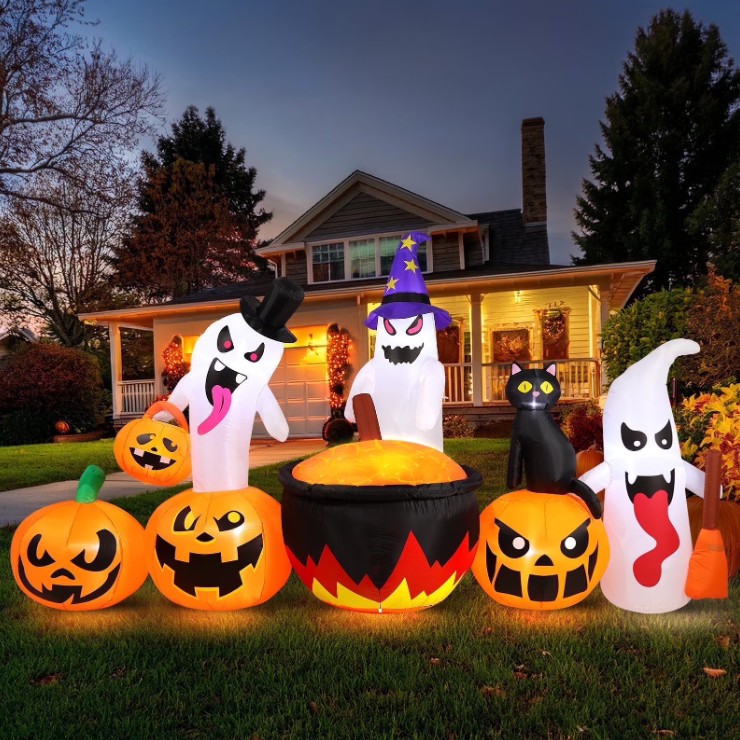 Inflable Halloween 8,5 Pies Familia Fantasma Calabaza con Luces LED para Jardín
