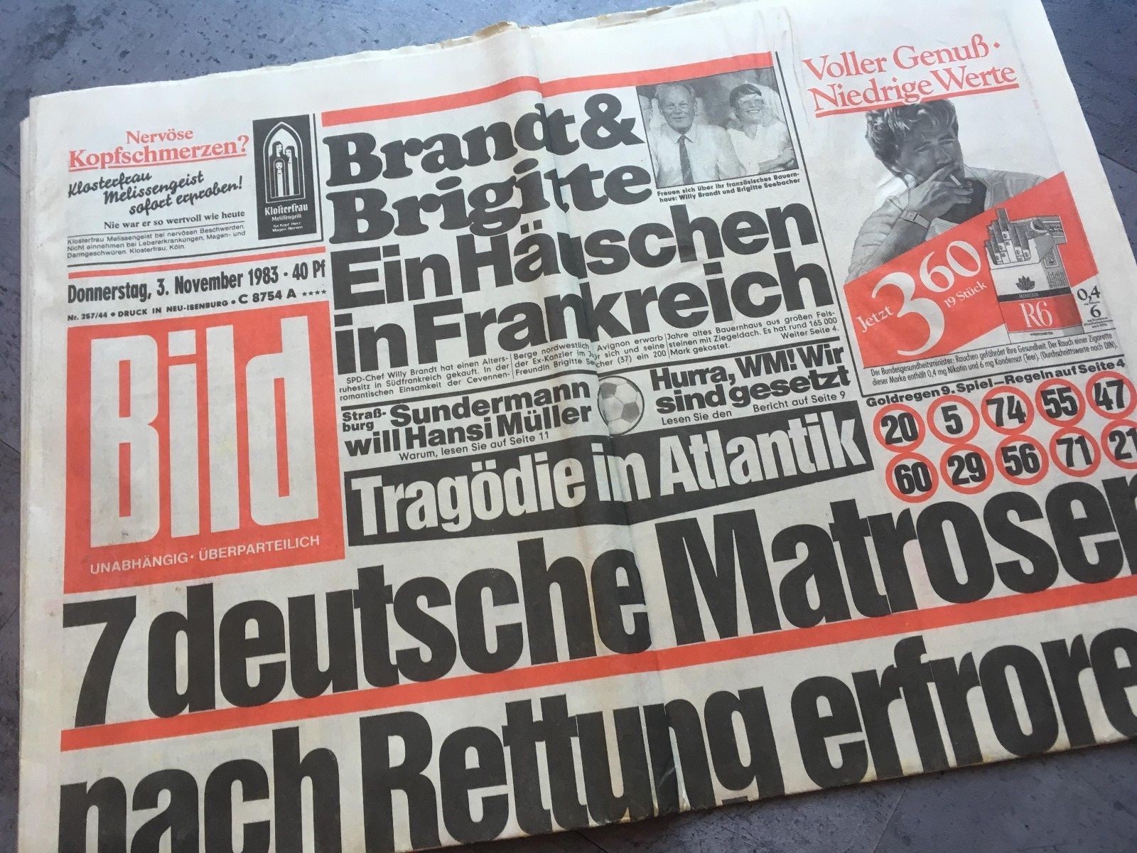 Bildzeitung 03.11.1983 November 3.11.1983 gift 36. 37. 38. 39th Birthday