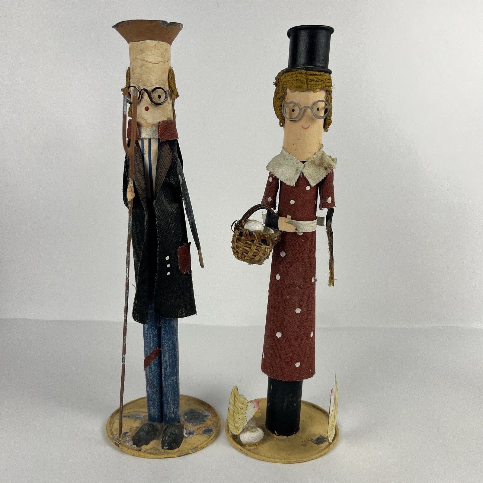 Vtg Silvestri Thanksgiving Candle Holders American Gothic Farmers 10” Tall