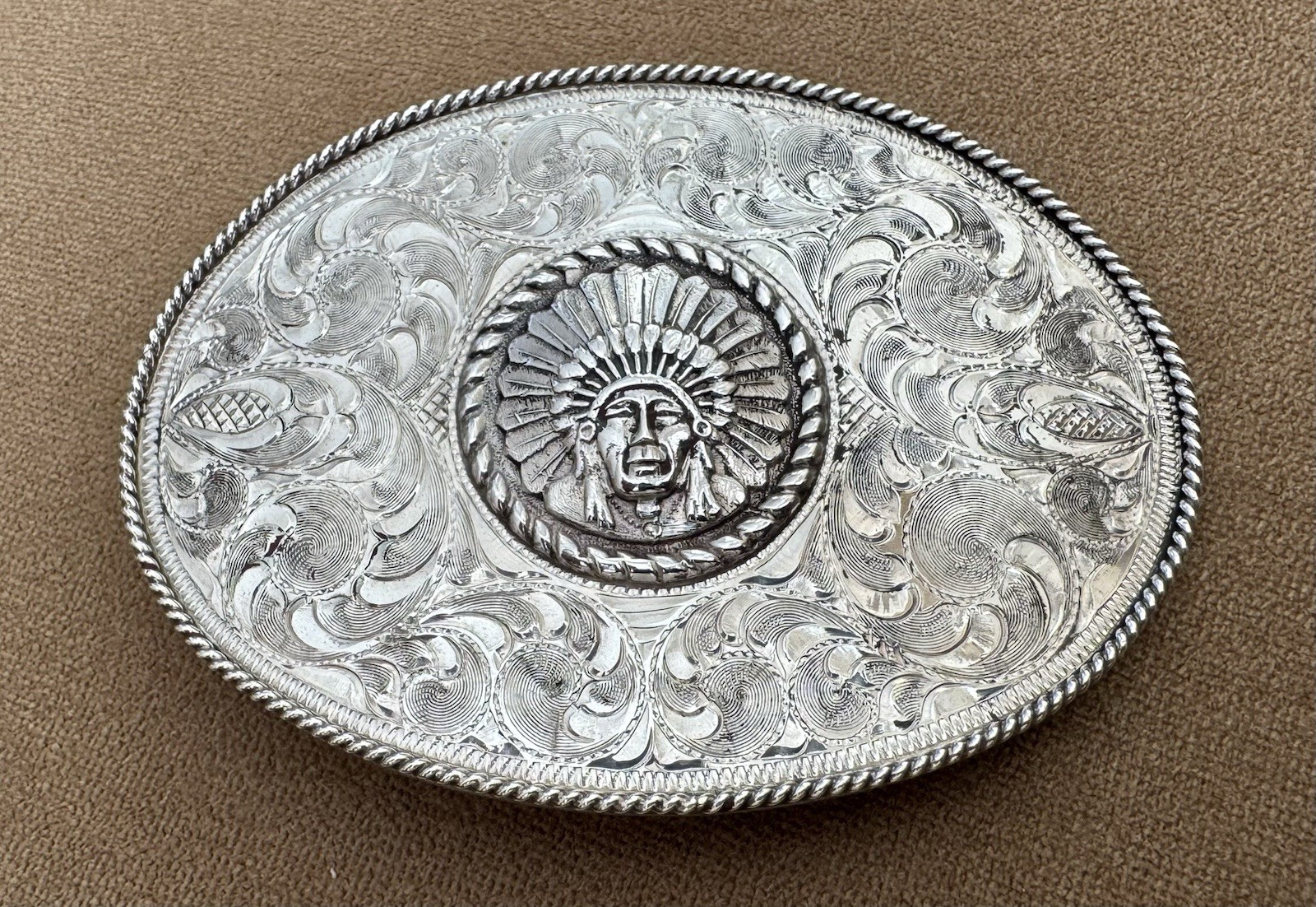 Vintage Edward H Bohlin Oval Engraved Sterling Silver Chief Trophy Belt Buckle Vintage Edward H Bohlin Oval Engraved Sterling Silver Chief Trophy Belt Buckle