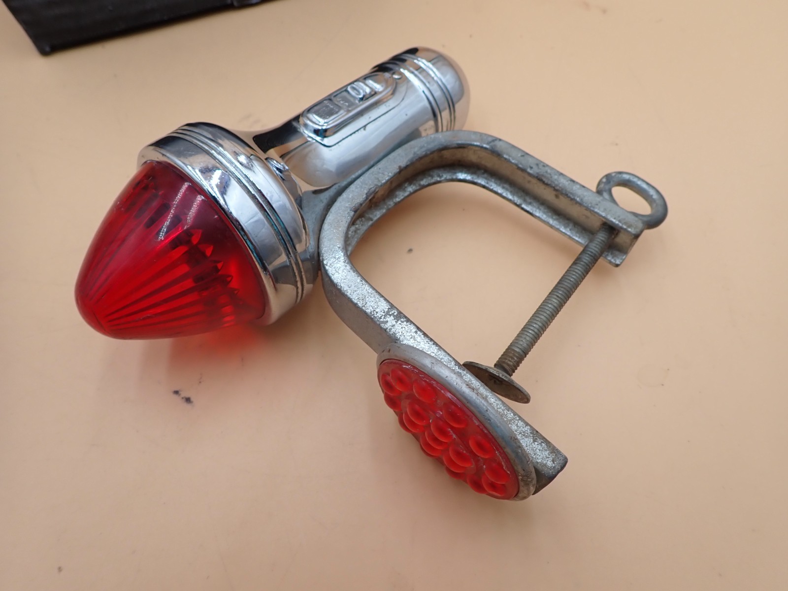 Vintage 1950's 1960's Bicycle Clamp Light Chrome with reflector. Works good