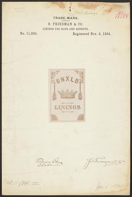Photo:S Friedman Co UNXLD Hat Bonnet Linings Trademark 1884 Trade Mark