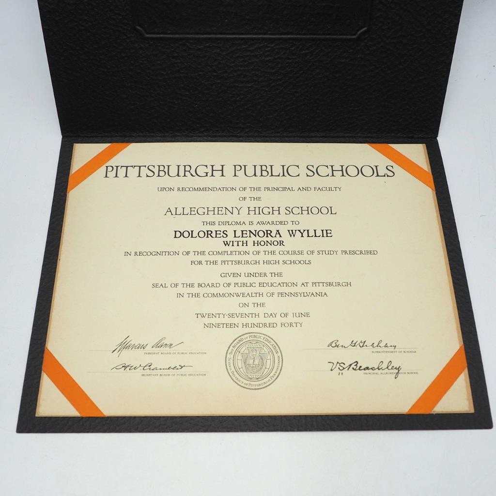 Allegheny High School Diploma 1940 Pittsburgh PA