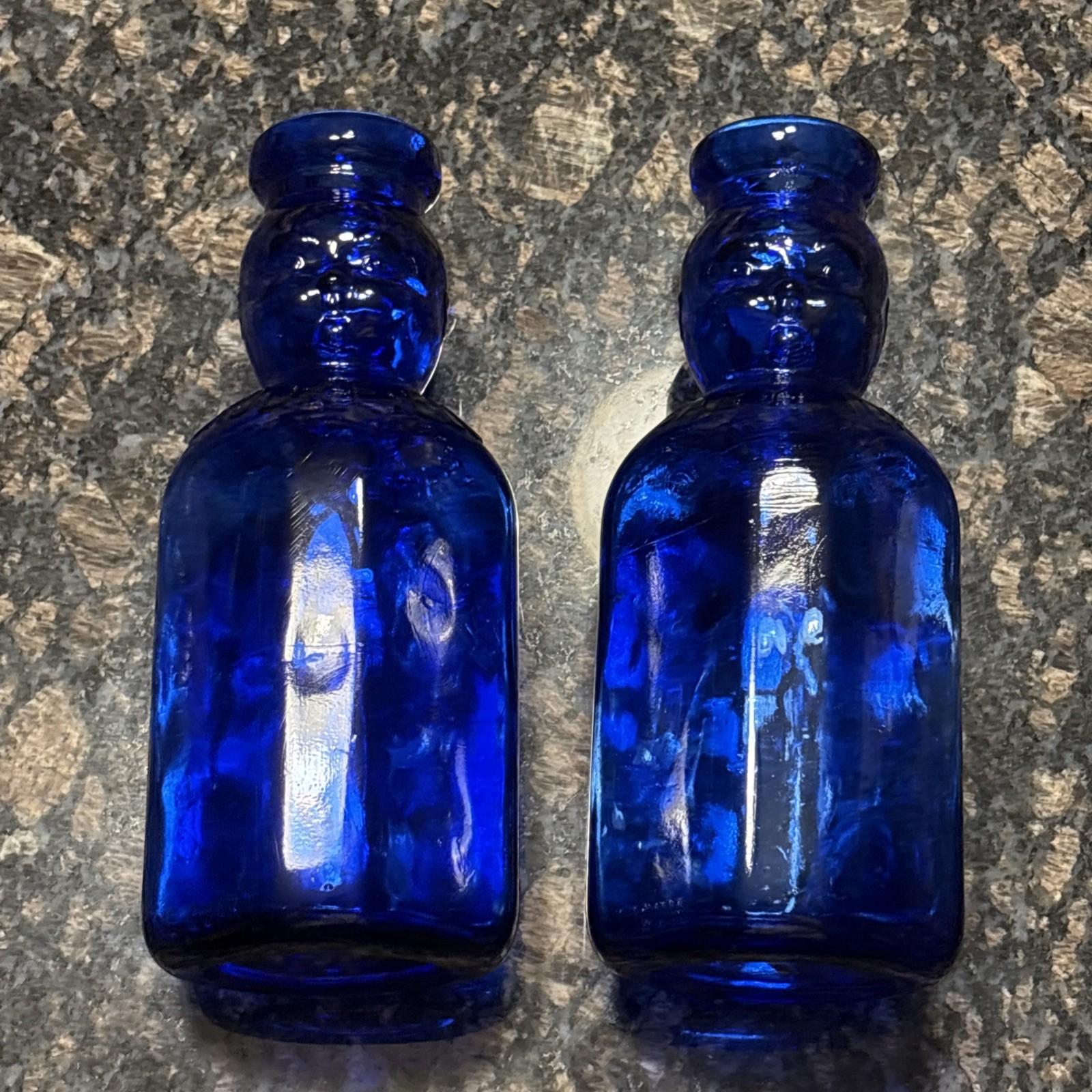 Vintage Brookfield Baby Top Double Face Top Cobalt Glass Milk Bottle Lot Of 2 
