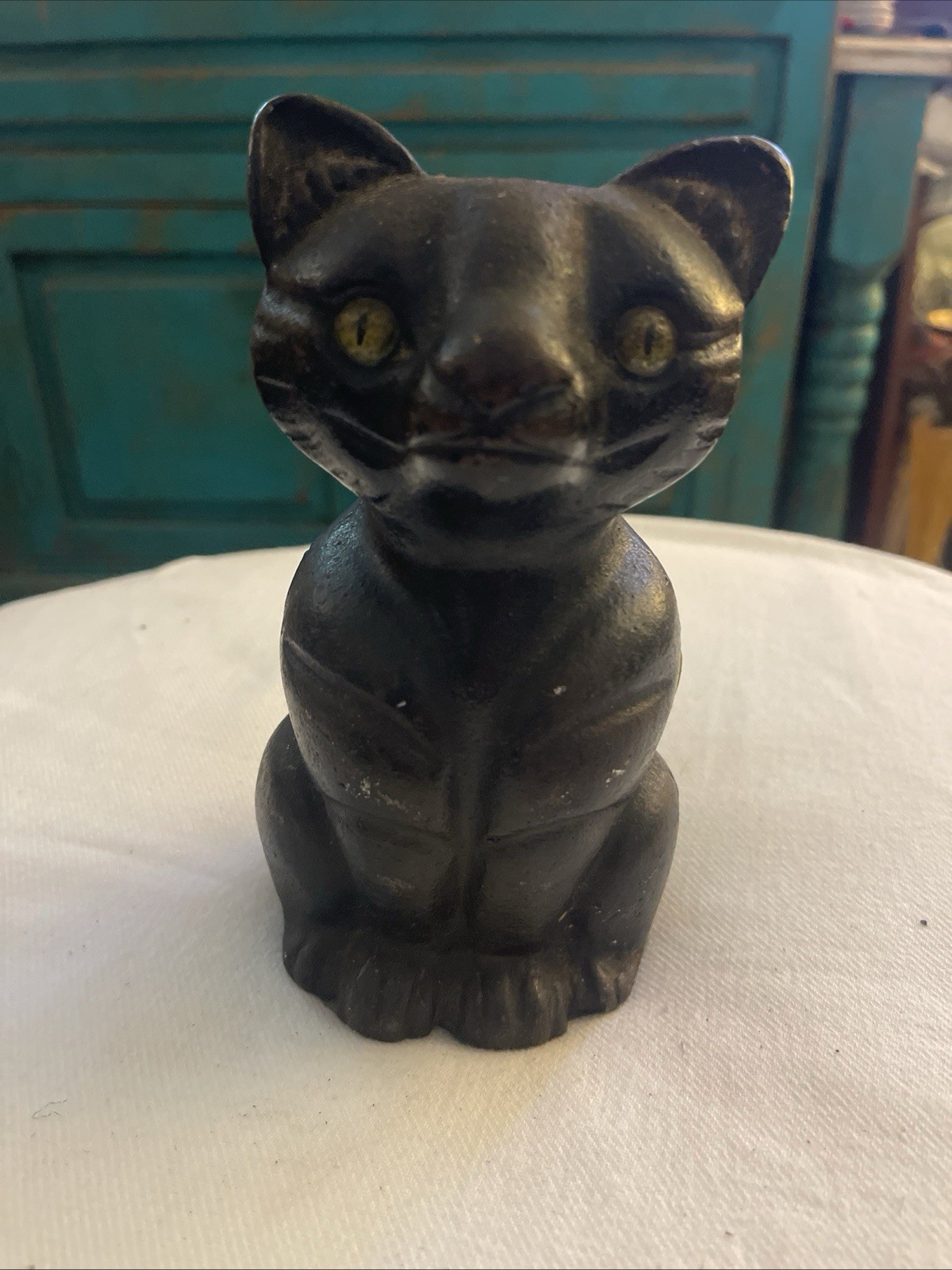 Antique Vintage Cast Iron Black Cat Full Body Doorstop 7