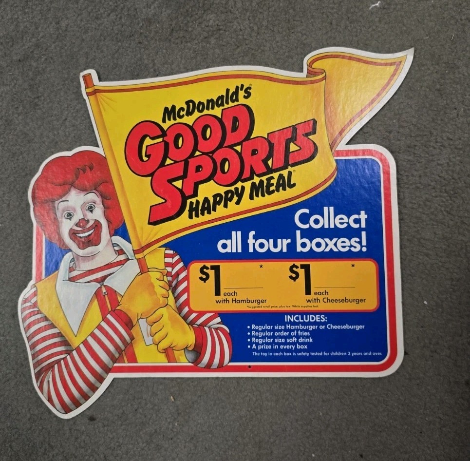 Vintage 1983 McDonald\'s Good sports Happy meal cardboard cutout sign Vintage 1983 McDonald\'s Good sports Happy meal cardboard cutout sign