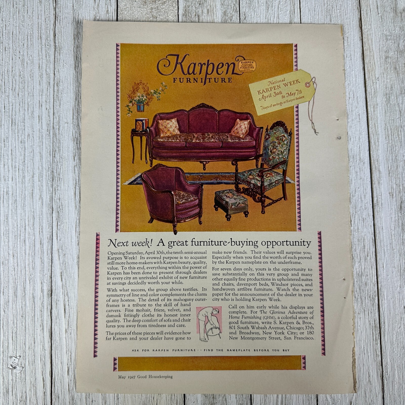 Antique Advertisement Print Ad Karpen Furniture 1920s Mohair Frieze Velvet IL NY Antique Advertisement Print Ad Karpen Furniture 1920s Mohair Frieze Velvet IL NY