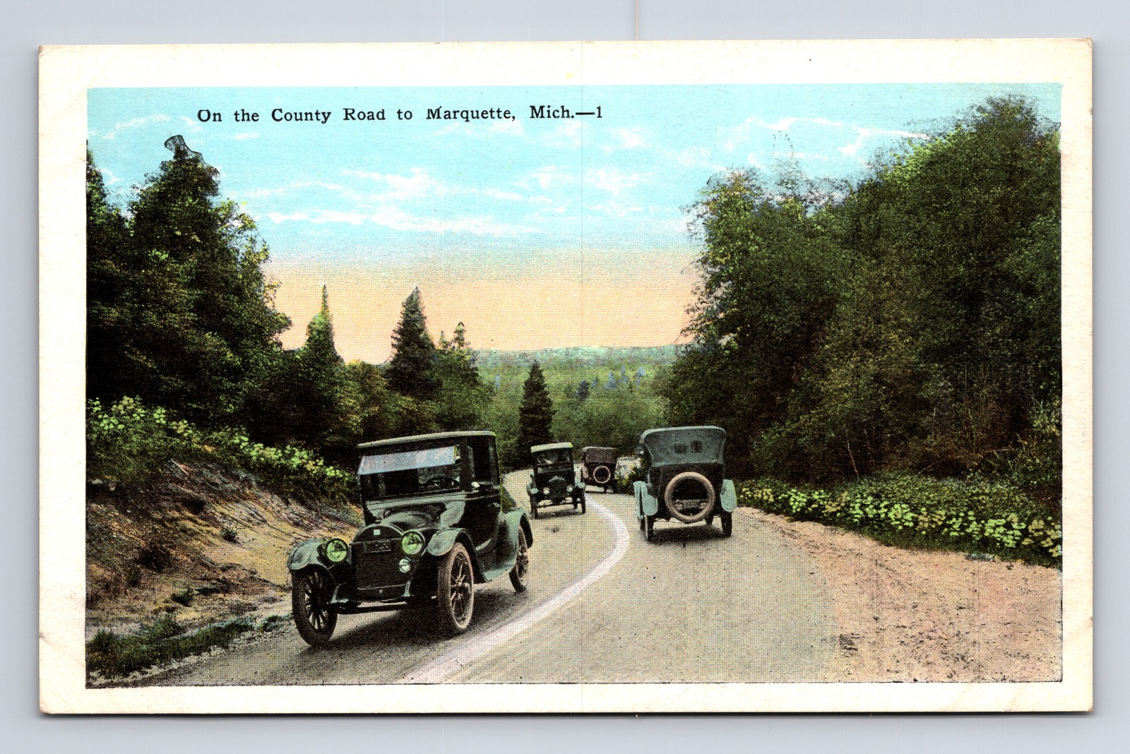 Old Cars on the County Road Dead Man\'s Curve Negaunee Rd Marquette MI Postcard Old Cars on the County Road Dead Man\'s Curve Negaunee Rd Marquette MI Postcard