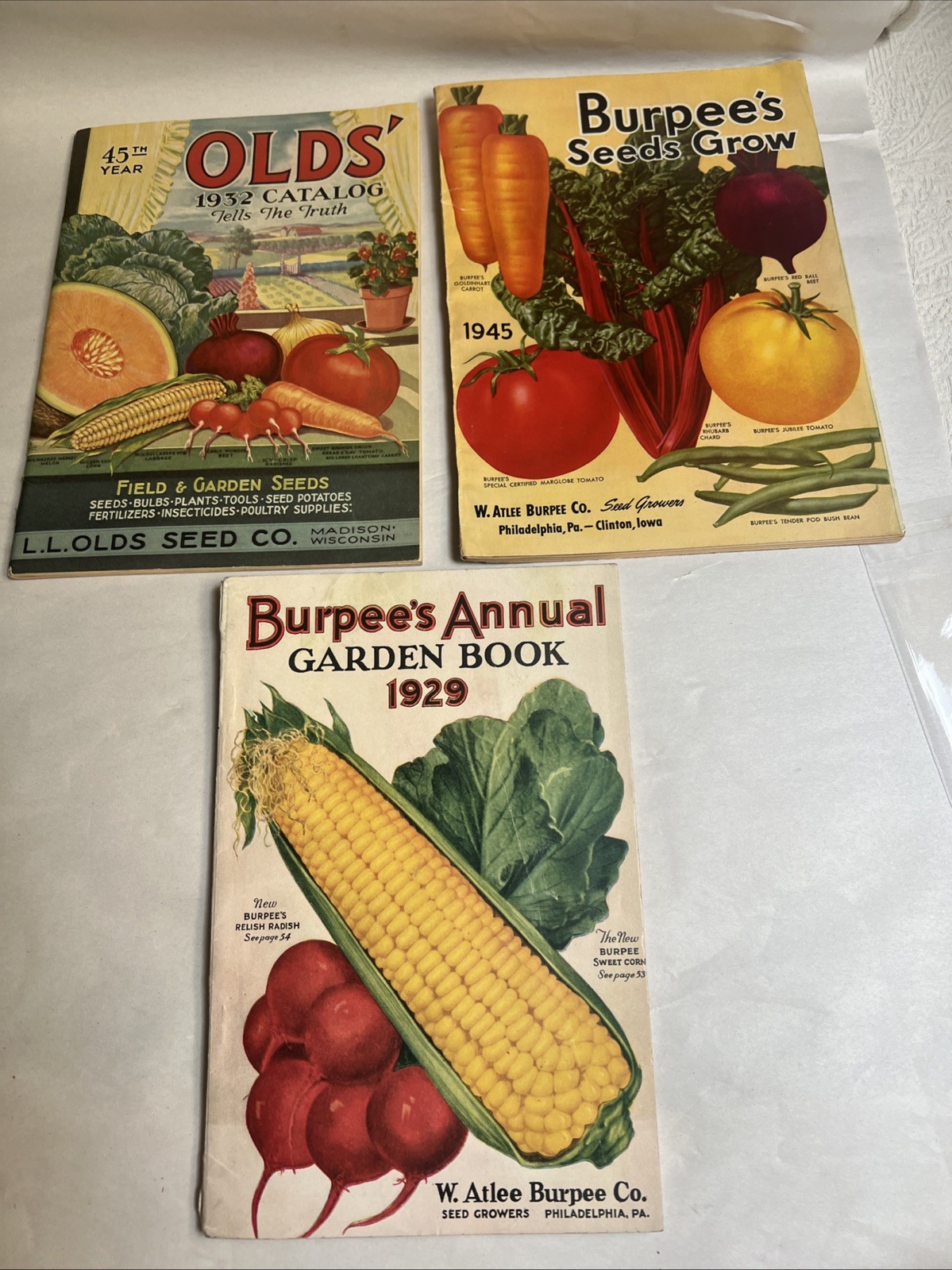 3 Original Antique Burpee\'s & Old\'s Seed Catalog 1929, 1932, 1945  #H