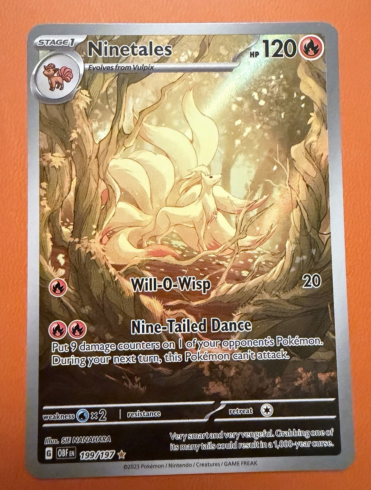 Pokémon TCG Ninetales Obsidian Flames Illustration Rare Card 199/197 Pokémon TCG Ninetales Obsidian Flames Illustration Rare Card 199/197