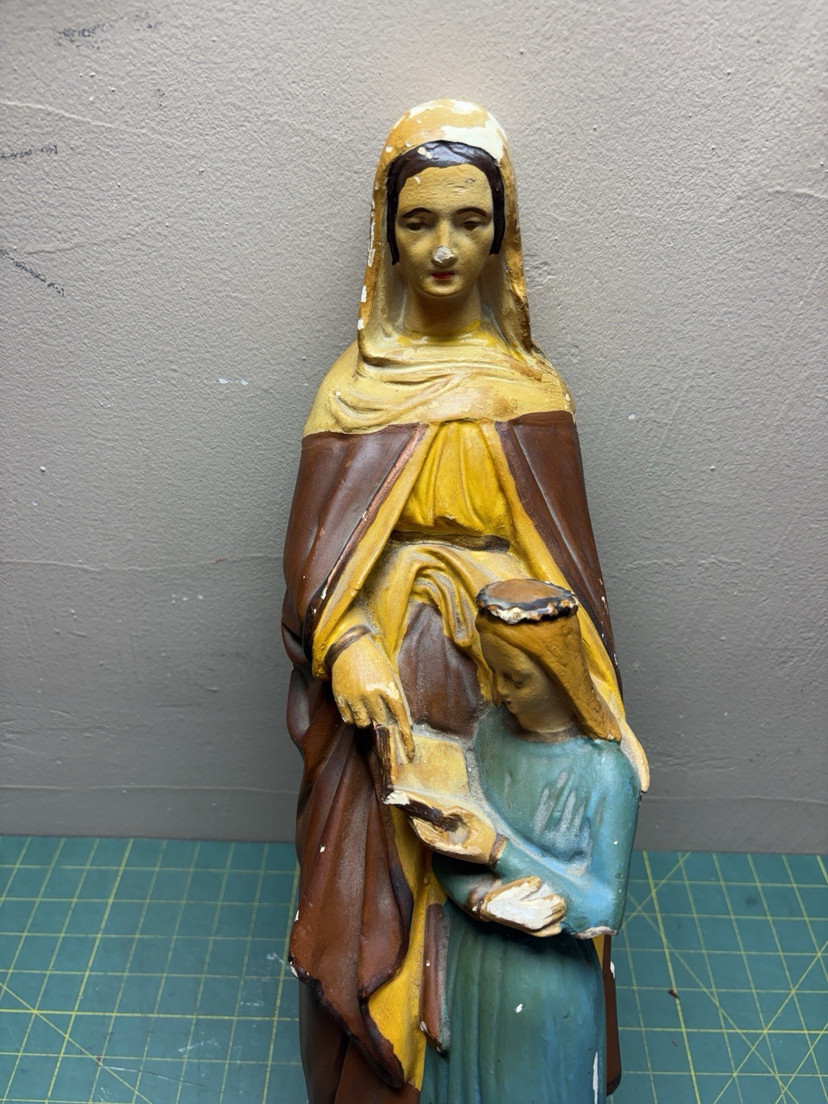 VTG St Anne & Mary Chalkware Statue Figurine 22” Italy