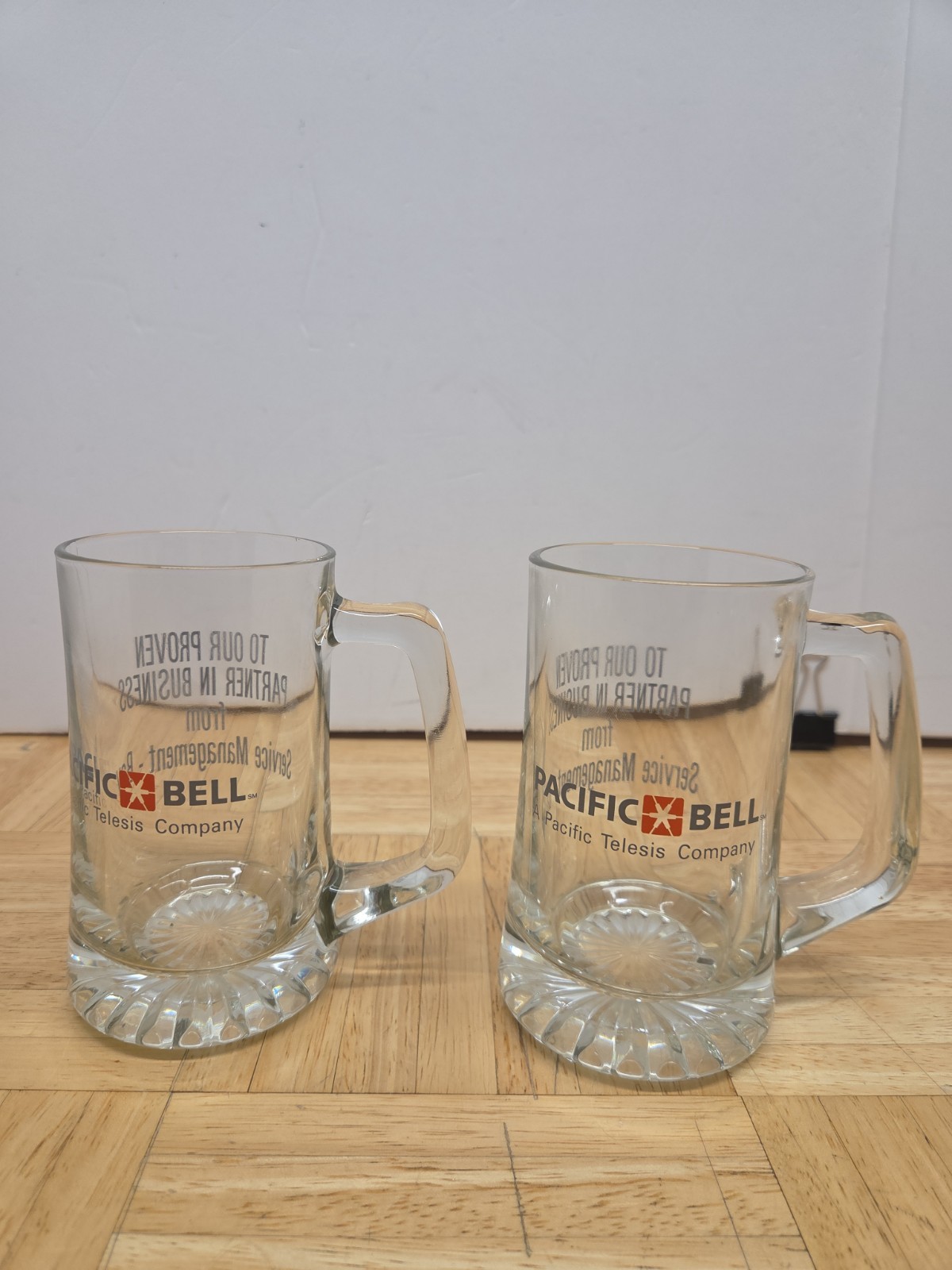Vintage Pacific Bell Glass Beer Mug Stein Pair Service Management Bay Area Vintage Pacific Bell Glass Beer Mug Stein Pair Service Management Bay Area