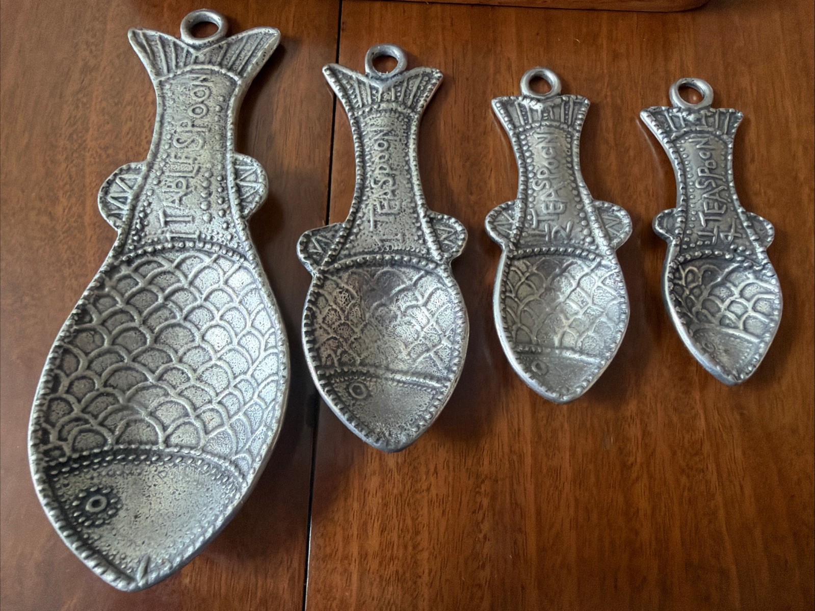 TW Pewter Fish Measuring Spoons 5pc Set Food Safe Vintage (1997)