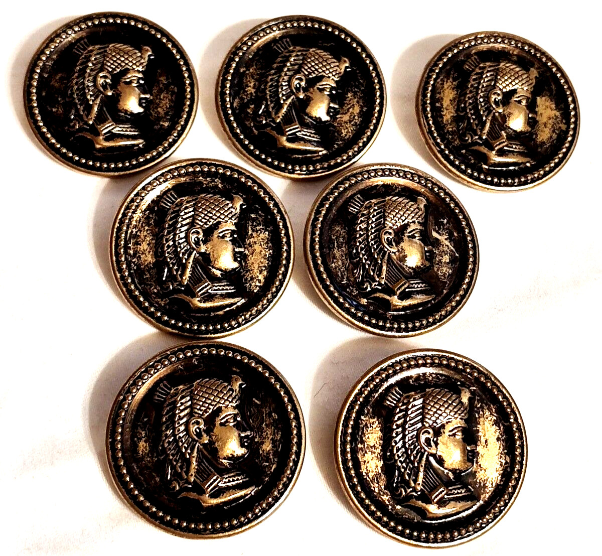 7 Antique Round Buttons Metal Brass 1.5\ 7 Antique Round Buttons Metal Brass 1.5\