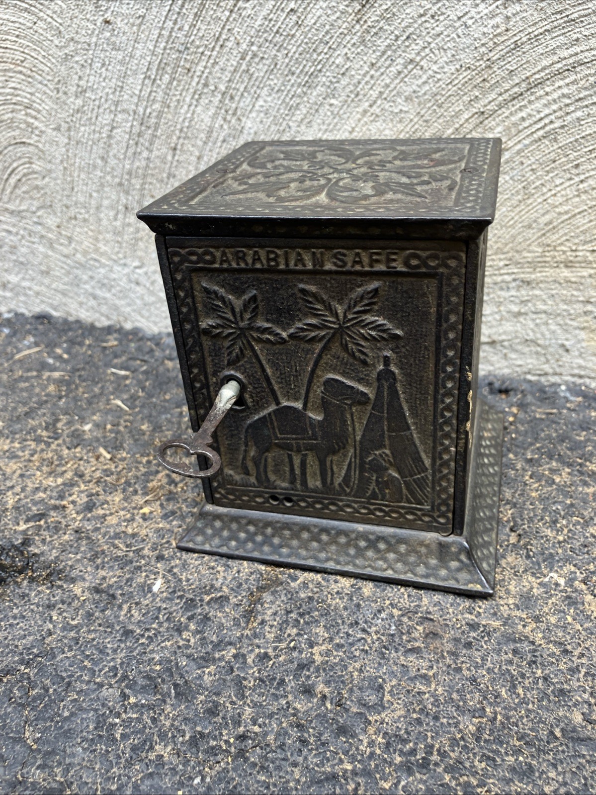 Antique c1882 Cast Iron SafeBank Egyptian Arabian Safe With Key Antique c1882 Cast Iron SafeBank Egyptian Arabian Safe With Key