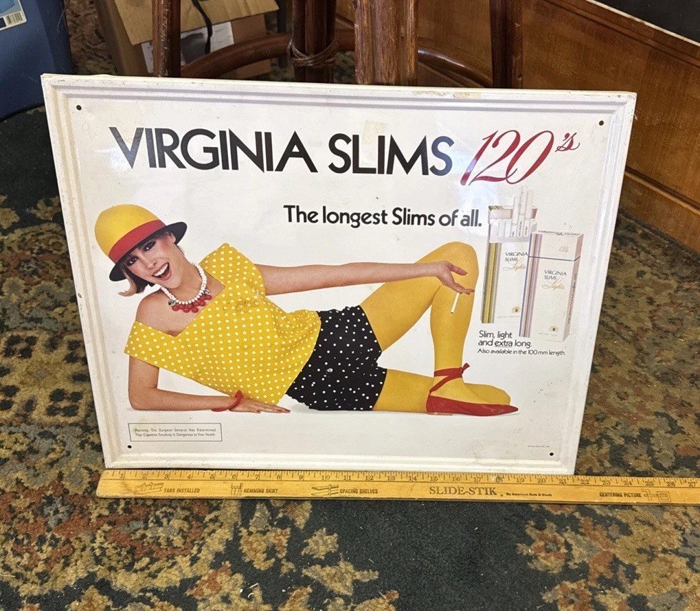 1985 Virginia Slim's Cigarette Sign 21” X 17” Metal Sign Phillip Morris 🔥