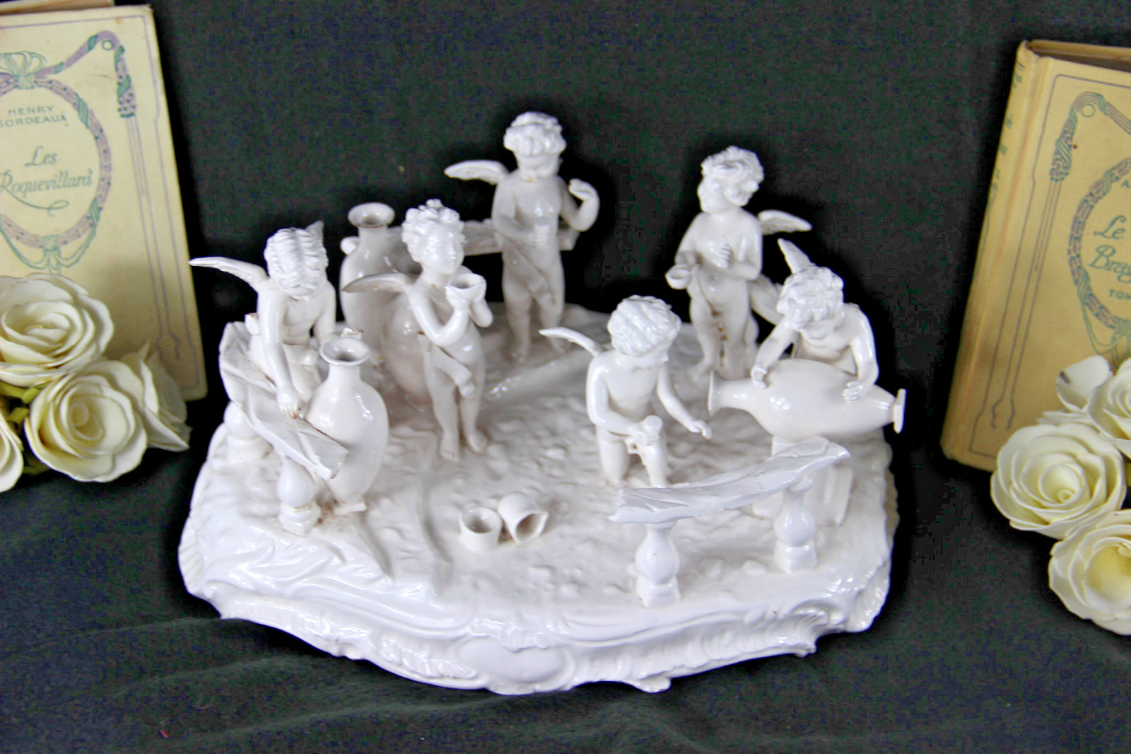 Gorgeous French Antique Bisque porcelain white putti cherubs group 