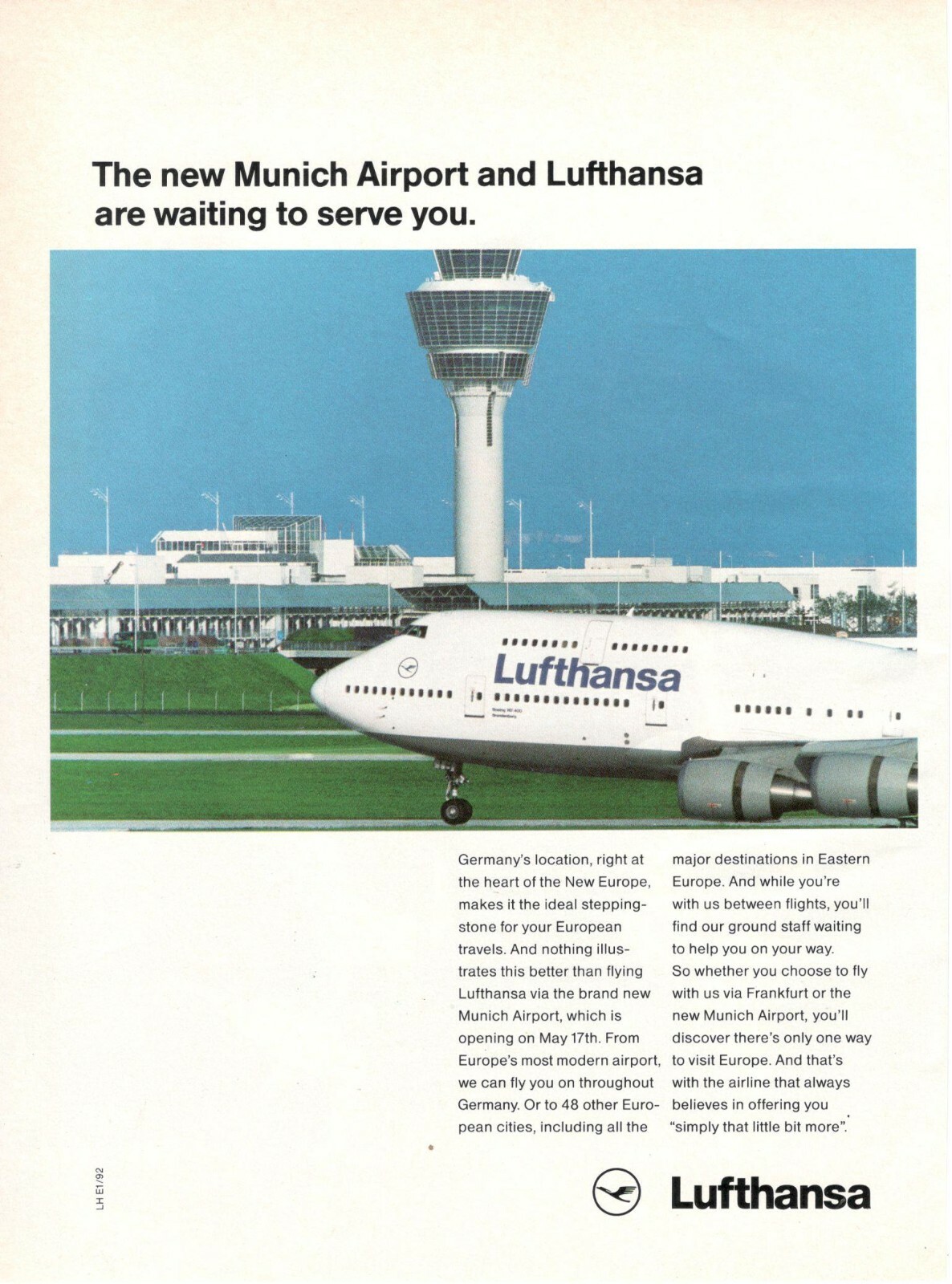 Lufthansa Airlines 1992 Vintage Advertising Germany Airline 89i