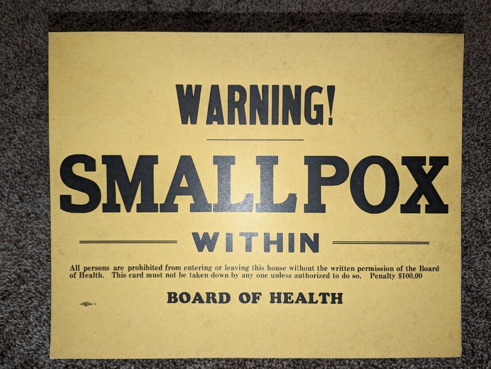 Vintage original quarantine sign smallpox 