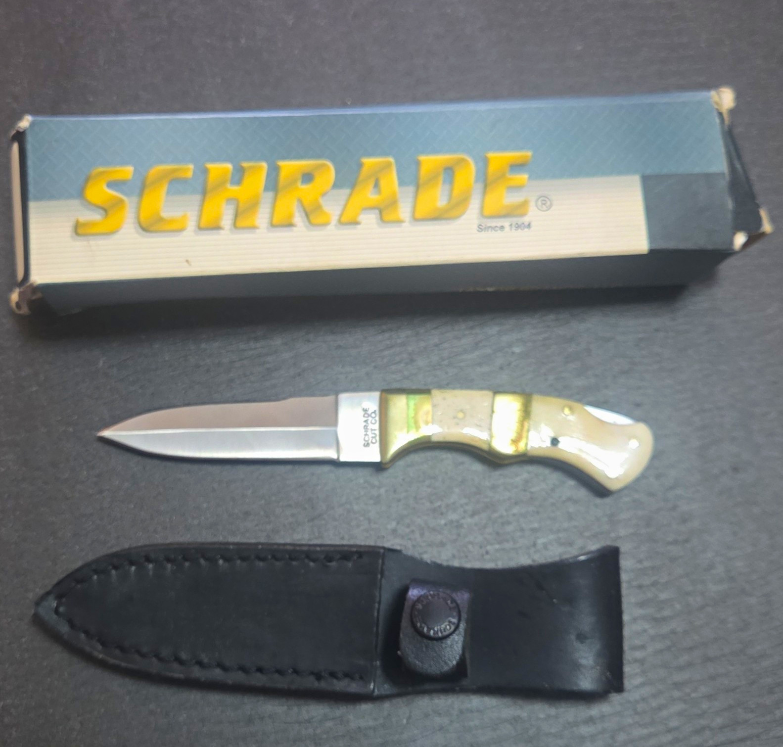 Schrade Cut Co LB8WB Drop Point Stainless Fixed Blade Bone Handle, Sheath Schrade Cut Co LB8WB Drop Point Stainless Fixed Blade Bone Handle, Sheath