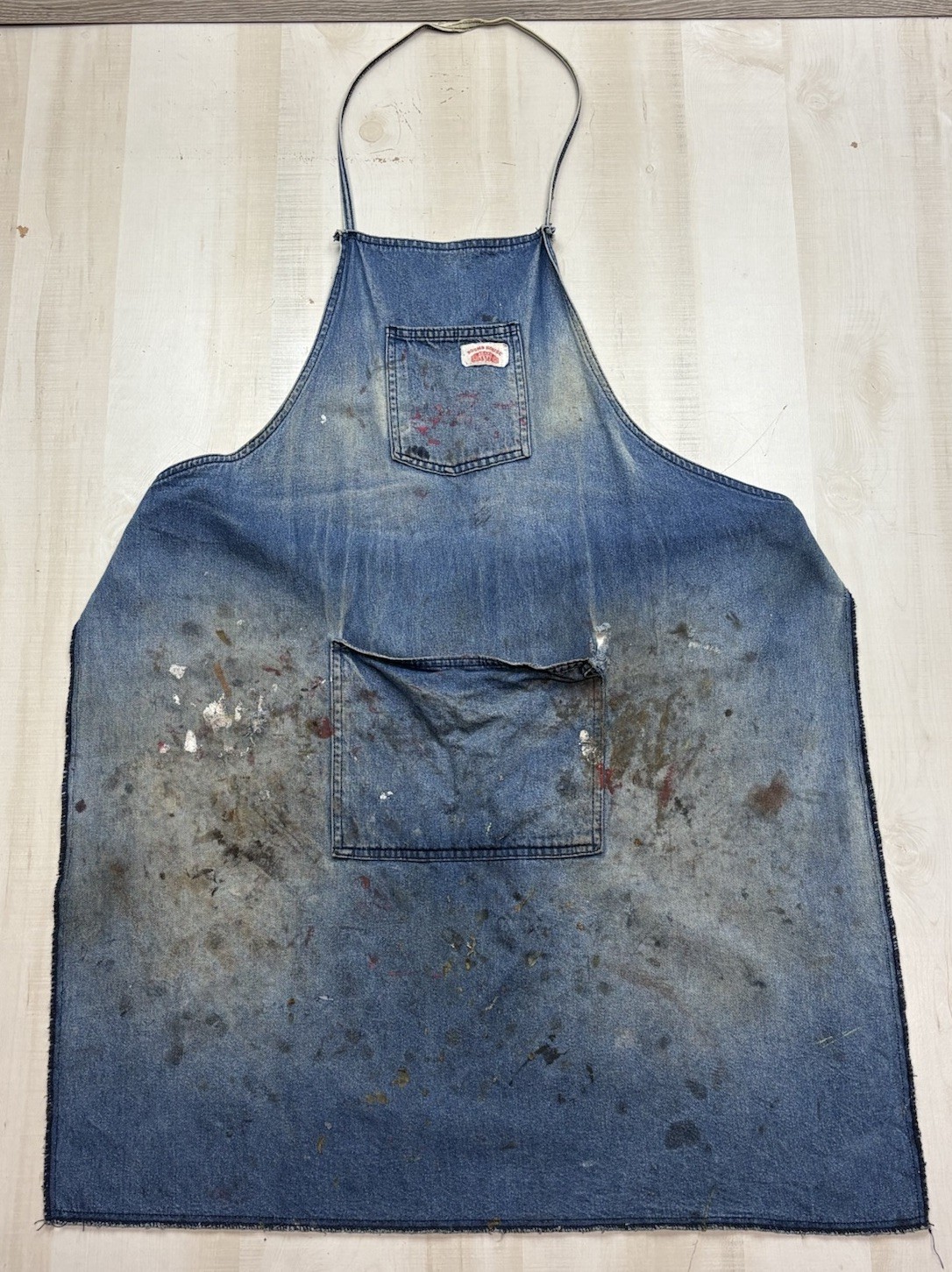 Vintage Round House Denim Apron Jean Distressed Paint Splattered 1960’s 1970’s