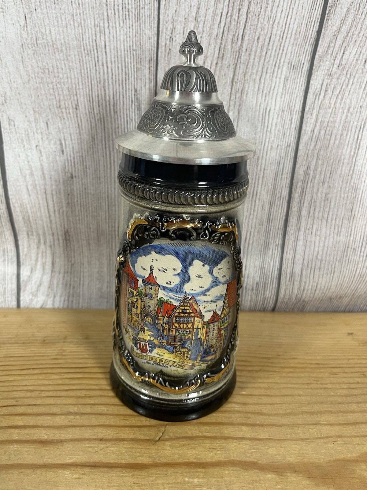 Vintage German Beer Stein With Hand Painted Scene Of Rothenburg Ob Der Tauber Vintage German Beer Stein With Hand Painted Scene Of Rothenburg Ob Der Tauber