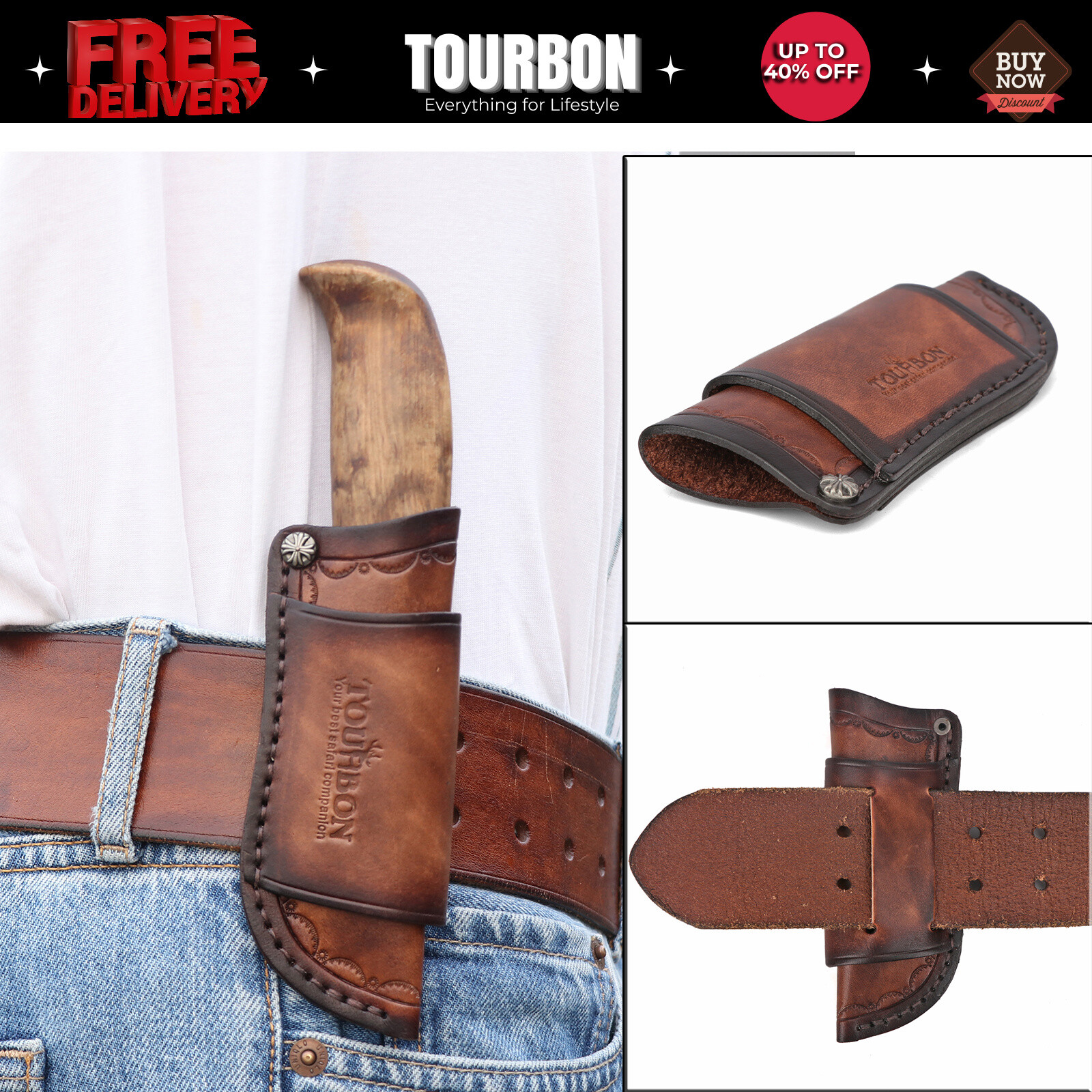 TOURBON Vintage Leather Knife Sheath Fixed Blade Case Pocket Knives Belt Pouch TOURBON Vintage Leather Knife Sheath Fixed Blade Case Pocket Knives Belt Pouch