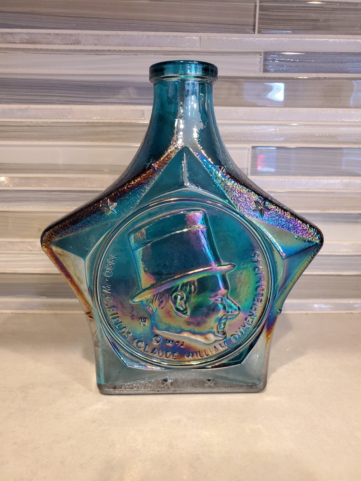Wheaton Commemoratives Star Blue Glass Decanter W.C. Fields Collector's Bottle