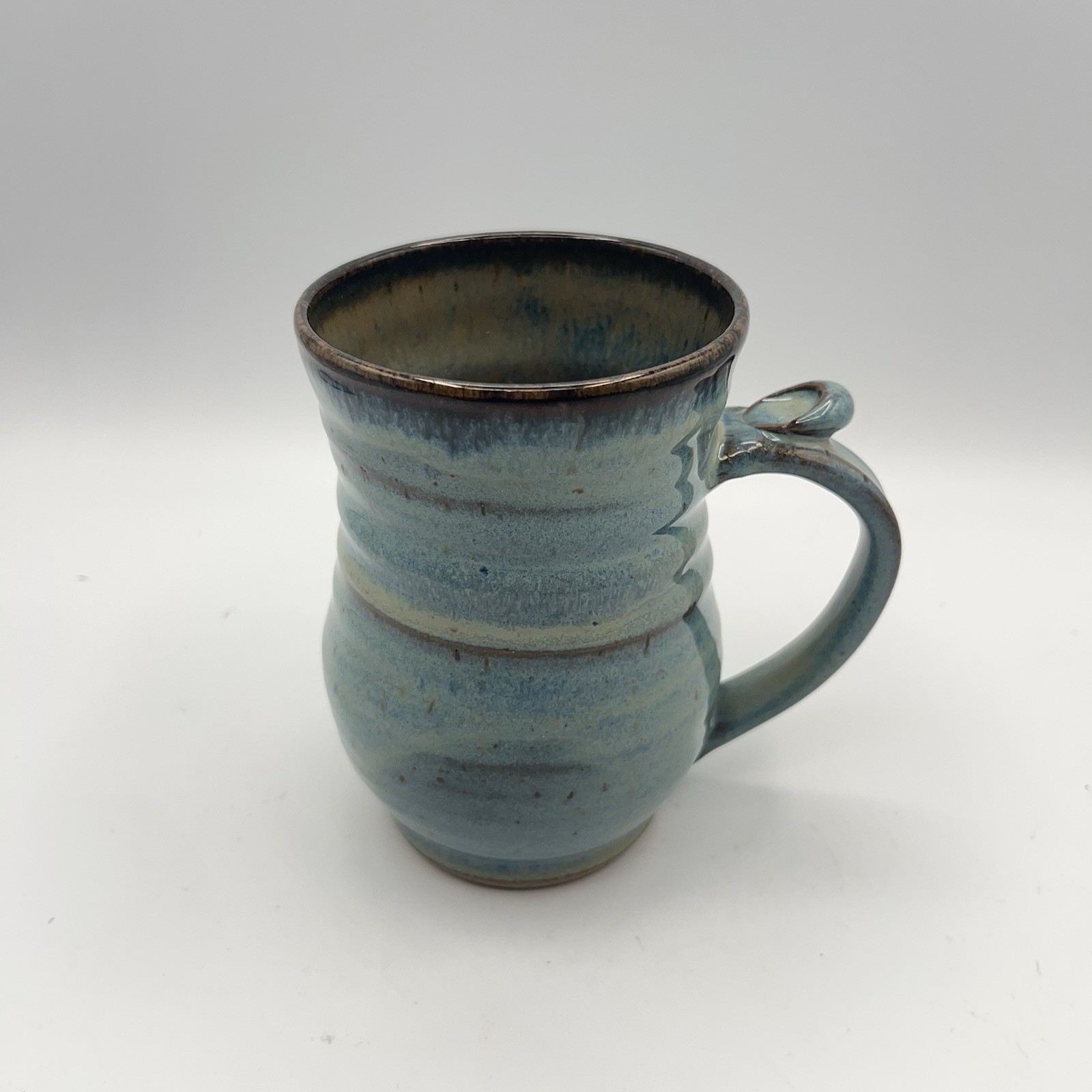 Hand Thrown Studio Art Pottery Mug Signed Blue Green Drip Glaze Hand Thrown Studio Art Pottery Mug Signed Blue Green Drip Glaze