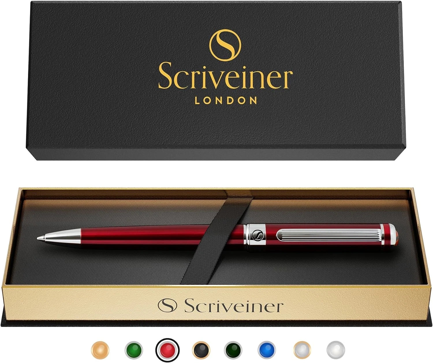 Scriveiner Deep Crimson Ballpoint Pen - Stunning Red Lacquer Luxury Pen, Chrome Scriveiner Deep Crimson Ballpoint Pen - Stunning Red Lacquer Luxury Pen, Chrome
