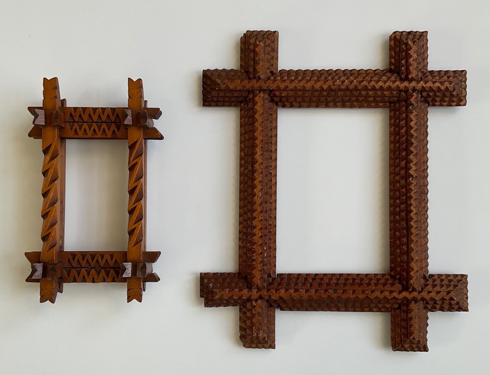 Two Small Vintage Tramp Art Picture Frames