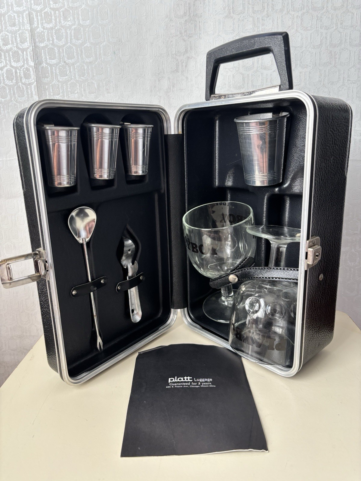 Vintage Platt Portable Playboy Goblet Travel Bar Set Bartender Cocktail Kit Case