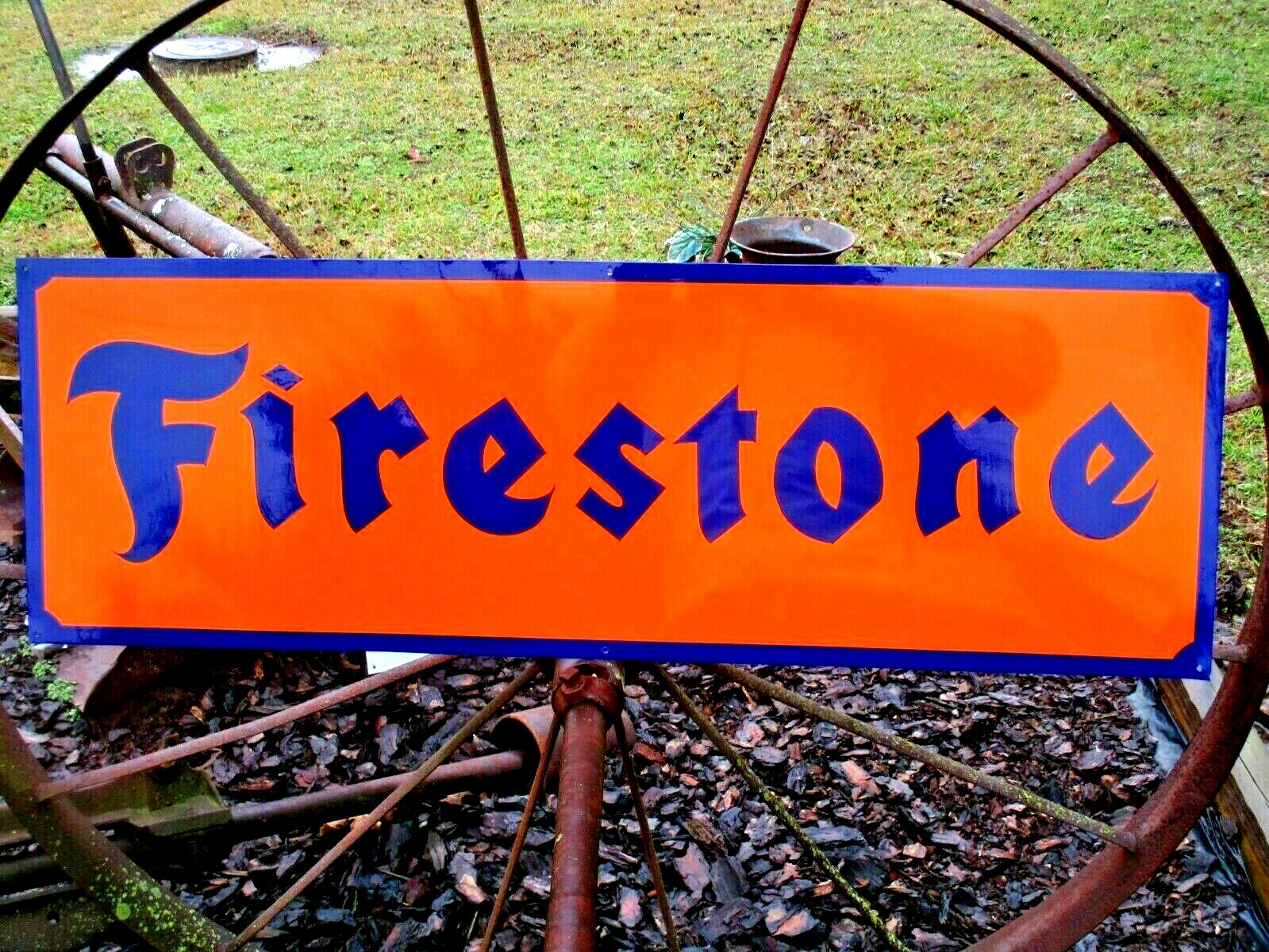 Large Old School FIRESTONE Tire Sign Hand Lettered Garage Shop Has Station Art Large Old School FIRESTONE Tire Sign Hand Lettered Garage Shop Has Station Art