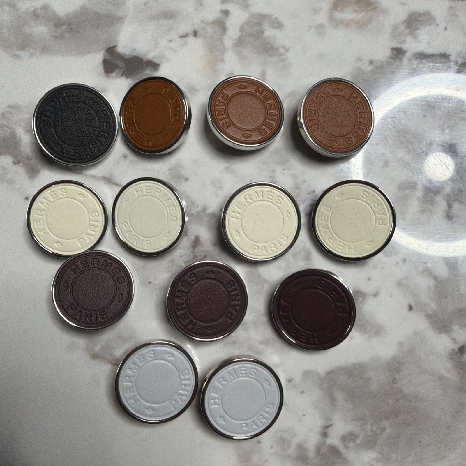 Hermès Leather Buttons metal / resin made in France Authentic Set Of 13 New Hermès Leather Buttons metal / resin made in France Authentic Set Of 13 New