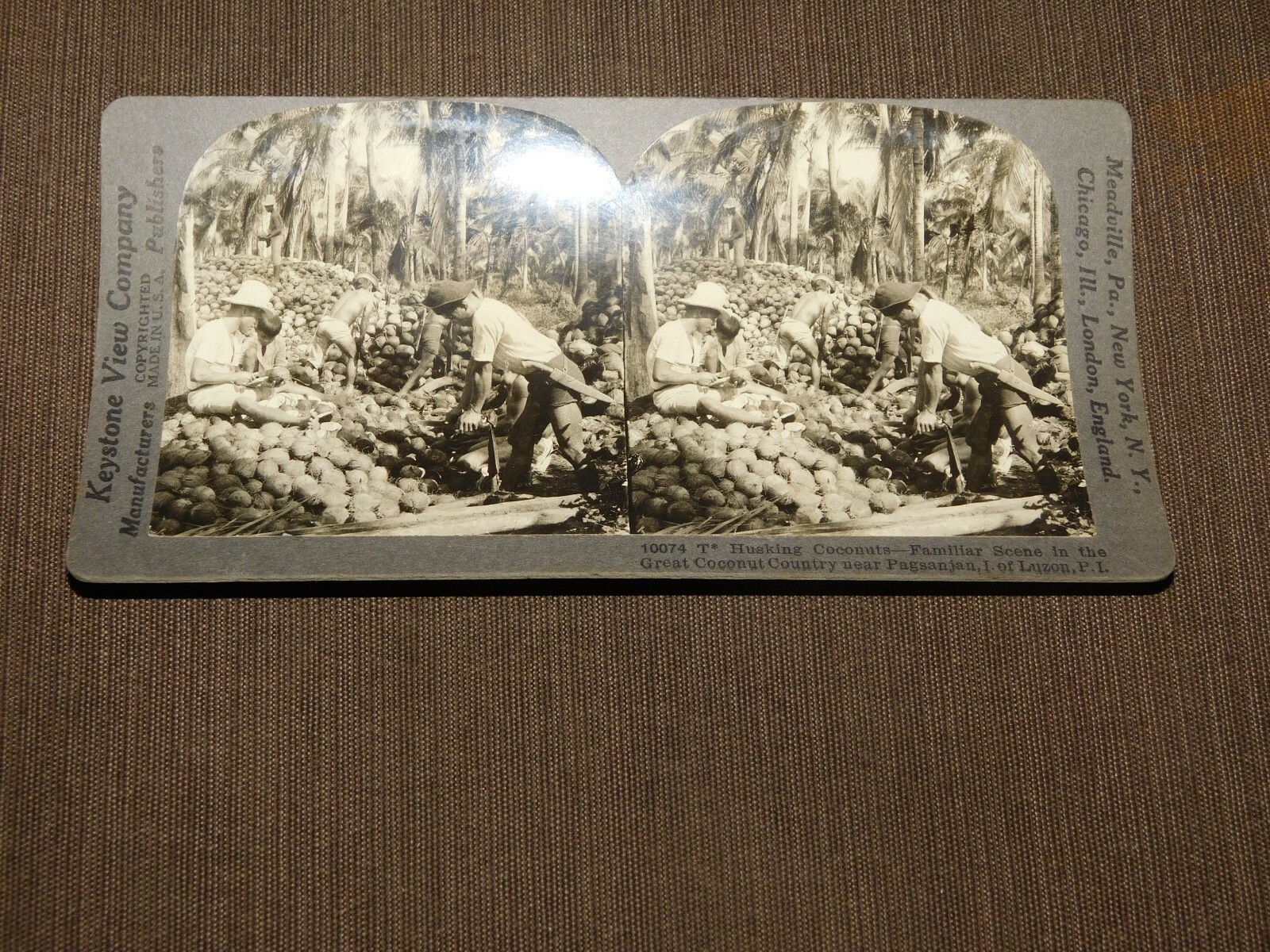 VINTAGE STEREOVIEW STEREOSCOPE CARD COCONUTS PAGSANJAN ISLAND of LUZON P I VINTAGE STEREOVIEW STEREOSCOPE CARD COCONUTS PAGSANJAN ISLAND of LUZON P I