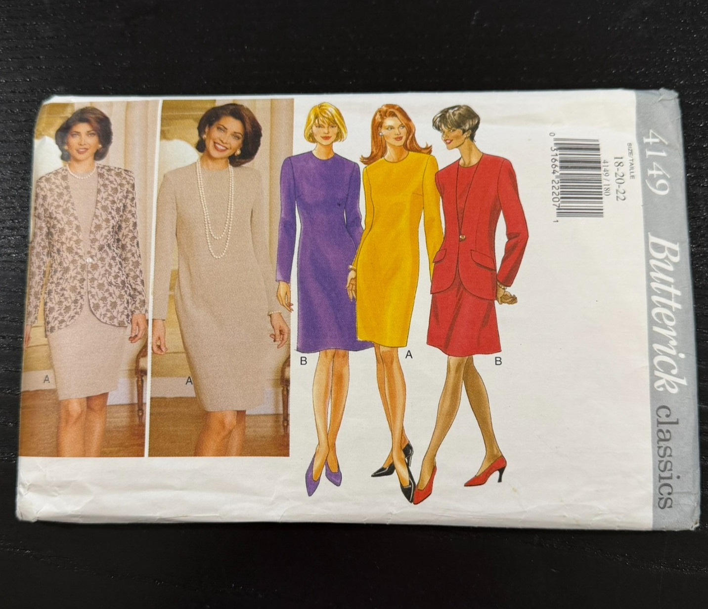 VTG Butterick Classics 4149 Womens Dress Pattern Size 18 20 22 UNCUT FF