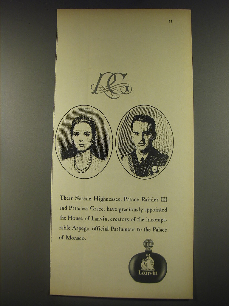 1956 Lanvin Arpege Perfume Ad - Prince Rainier III and Princess Grace 1956 Lanvin Arpege Perfume Ad - Prince Rainier III and Princess Grace