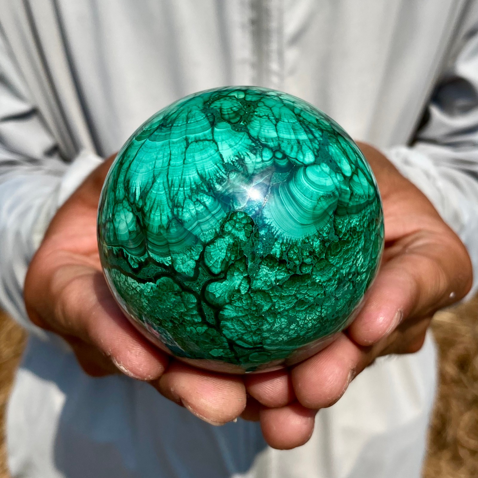 1.26LB Rare Natural Malachite quartz hand Carved sphere Crystal Healing