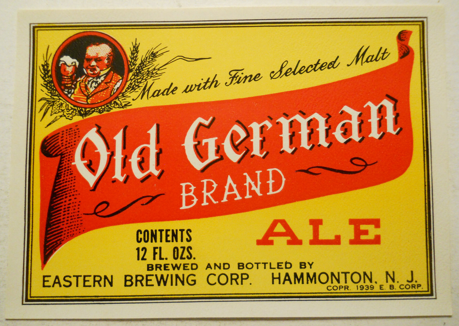 ca. 1950's Old German Brand Ale (Hammonton, New Jersey) Bottle Label ca. 1950's Old German Brand Ale (Hammonton, New Jersey) Bottle Label