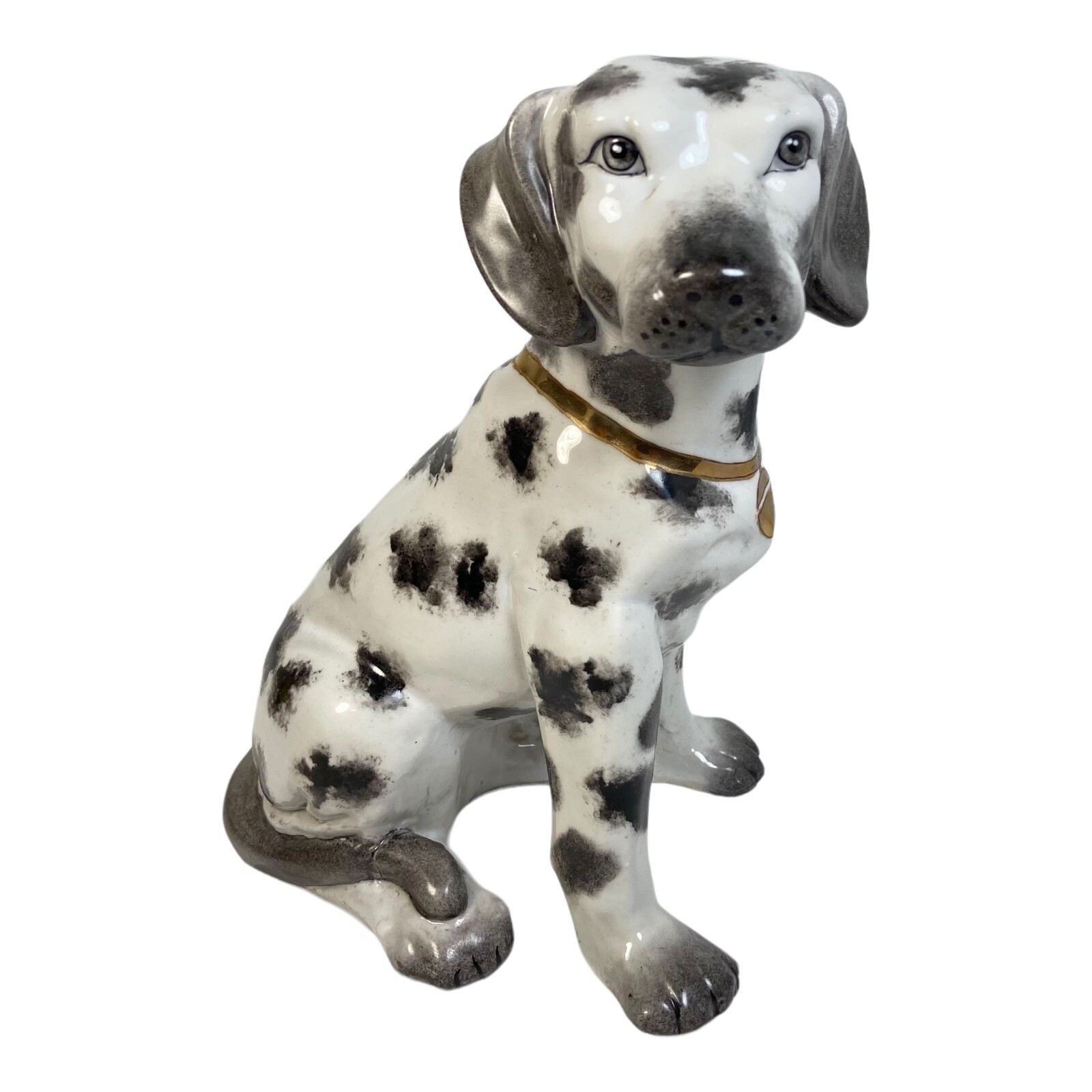 Realistic Porcelain Dog Statue Black White Dalmation Sitting, 9” H X 7” W X 5” L