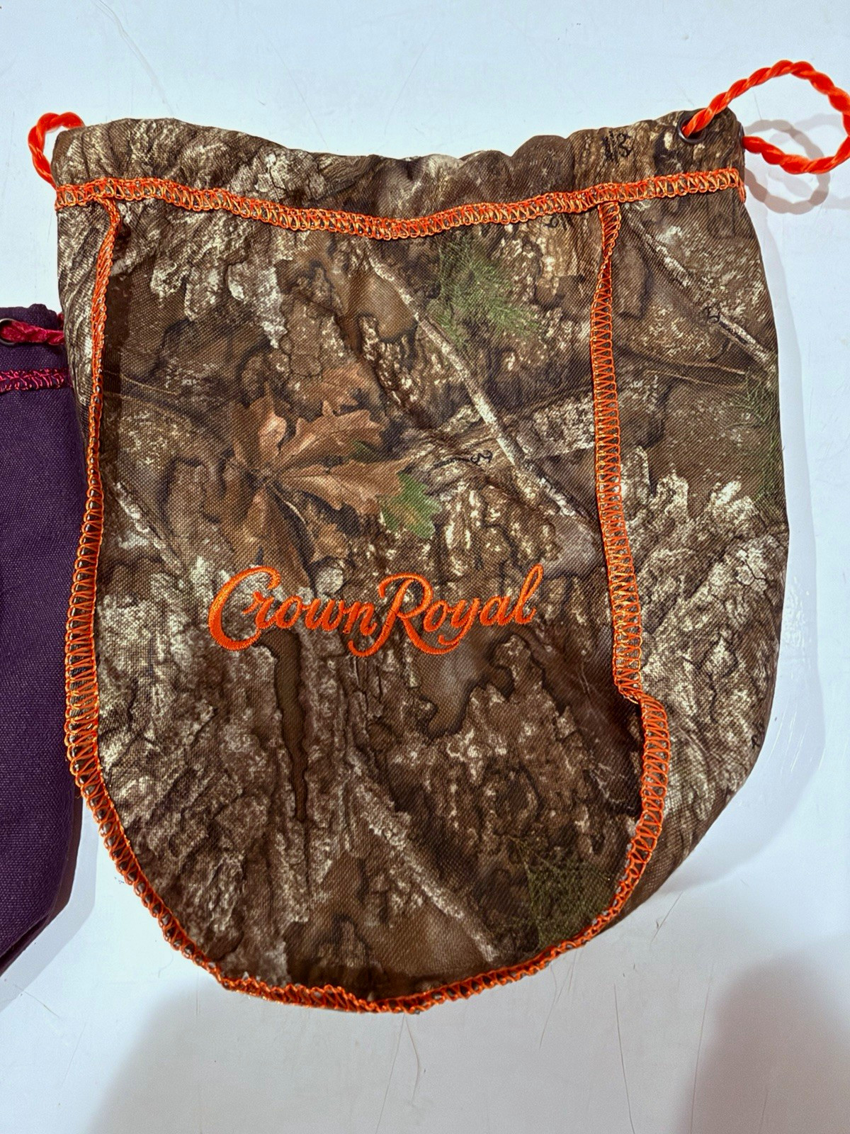 Crown Royal Realtree Camo Drawstring Bag Brown/Green/Beige w/ Orange Trim