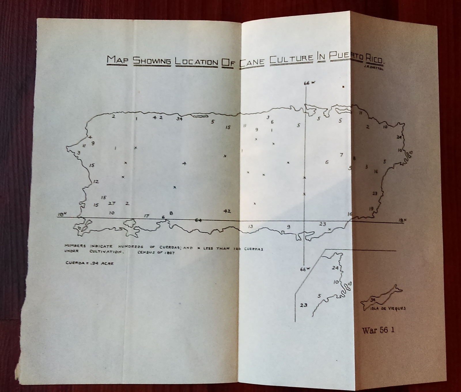 1901 Sketch Map Showing Cane Culture in Puerto Rico
