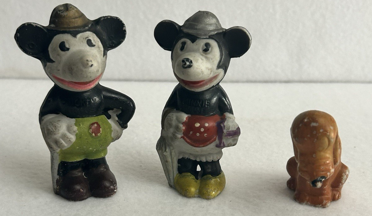 Vintage 1930's Walt Disney Mickey Mouse, Minnie Mouse, Pluto Japanese Bisque