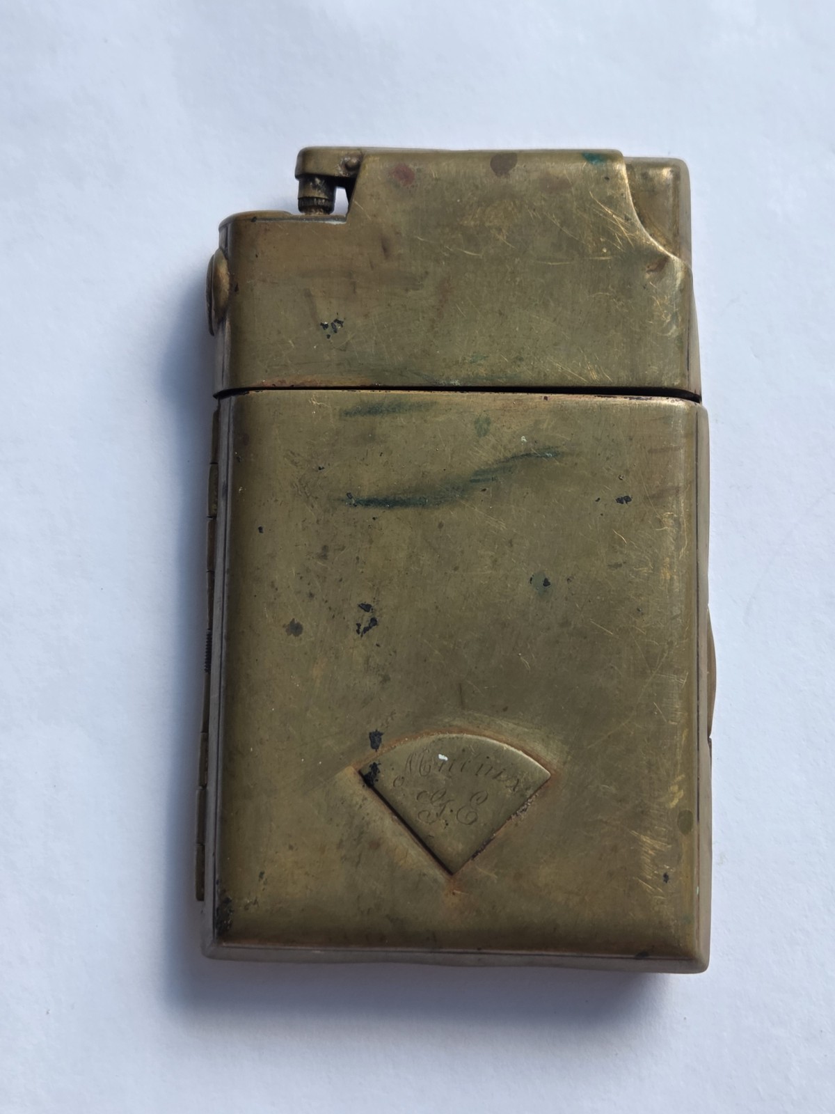 Vintage Marathon Slide-A-Lite Brass Cigarette Case Lighter Art Deco Monogram Vintage Marathon Slide-A-Lite Brass Cigarette Case Lighter Art Deco Monogram