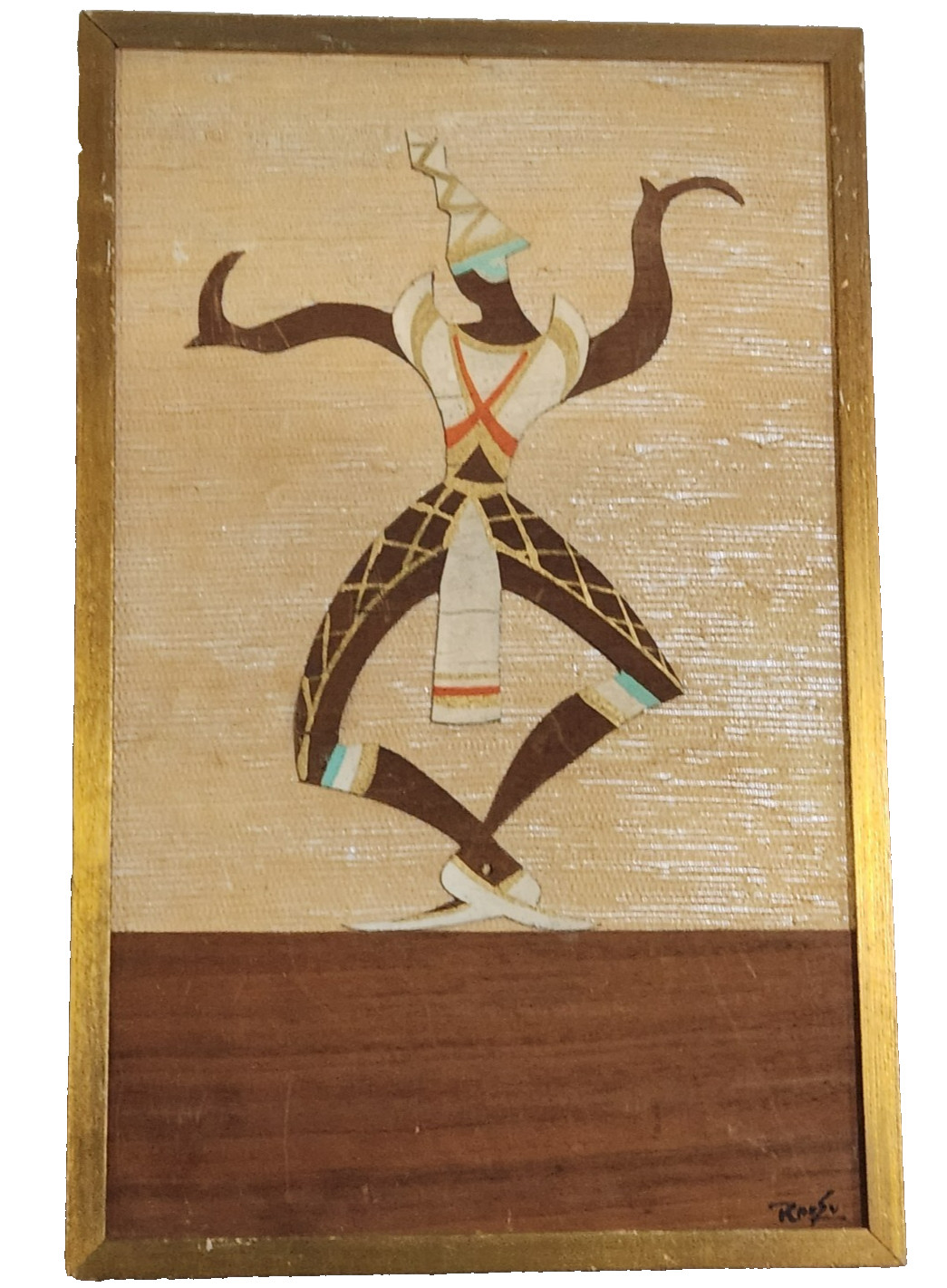 VTG Wood textile wall art plaque Ransu House of Ran Su IMPERIAL DANCER THAI MCM VTG Wood textile wall art plaque Ransu House of Ran Su IMPERIAL DANCER THAI MCM