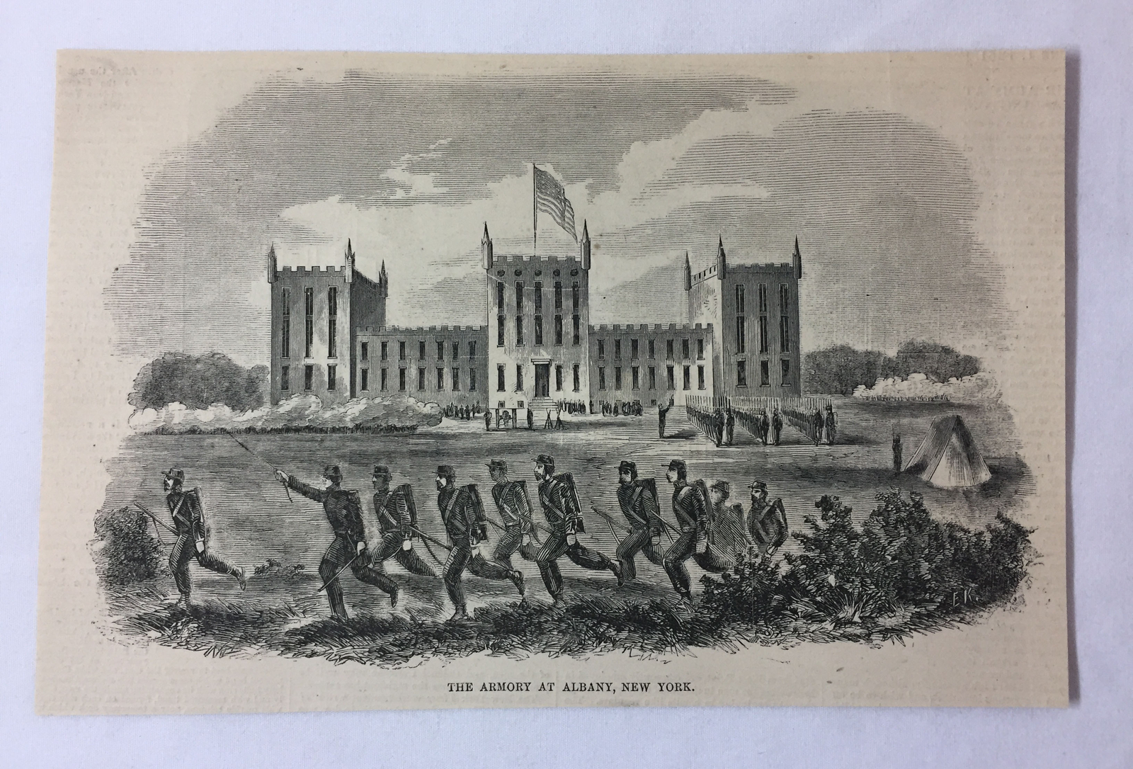 1861 magazine engraving~ THE ARMORY AT ALBANY, NEW YORK ~ Civil War