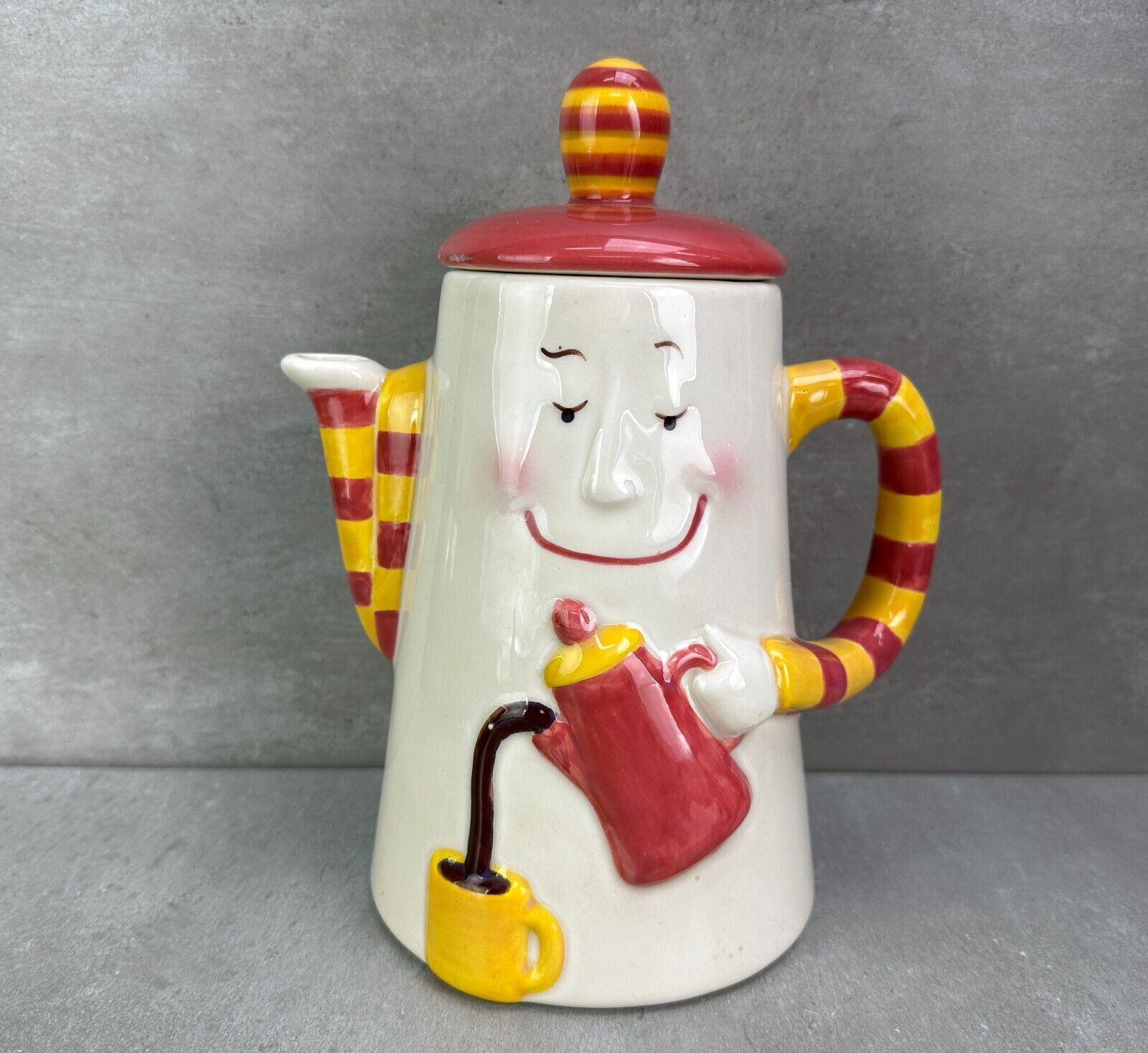 Clay Art Java Joe Vintage Anthropomorphic Coffee Tea Pot Hand Painted 1994 90s