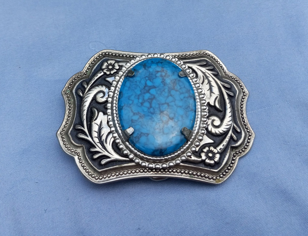 Vintage Silver tone and Faux Turquoise Western Boho Belt Buckle Vintage Silver tone and Faux Turquoise Western Boho Belt Buckle