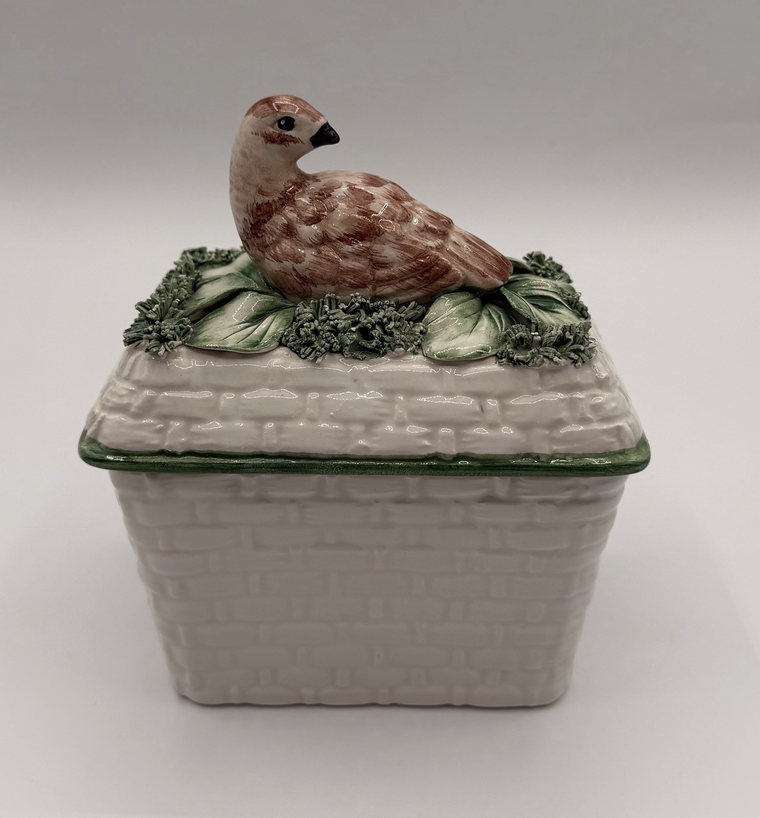 Vintage Eximious Italian Hand Painted Ceramic Partridge Bird Tureen Trinket Box