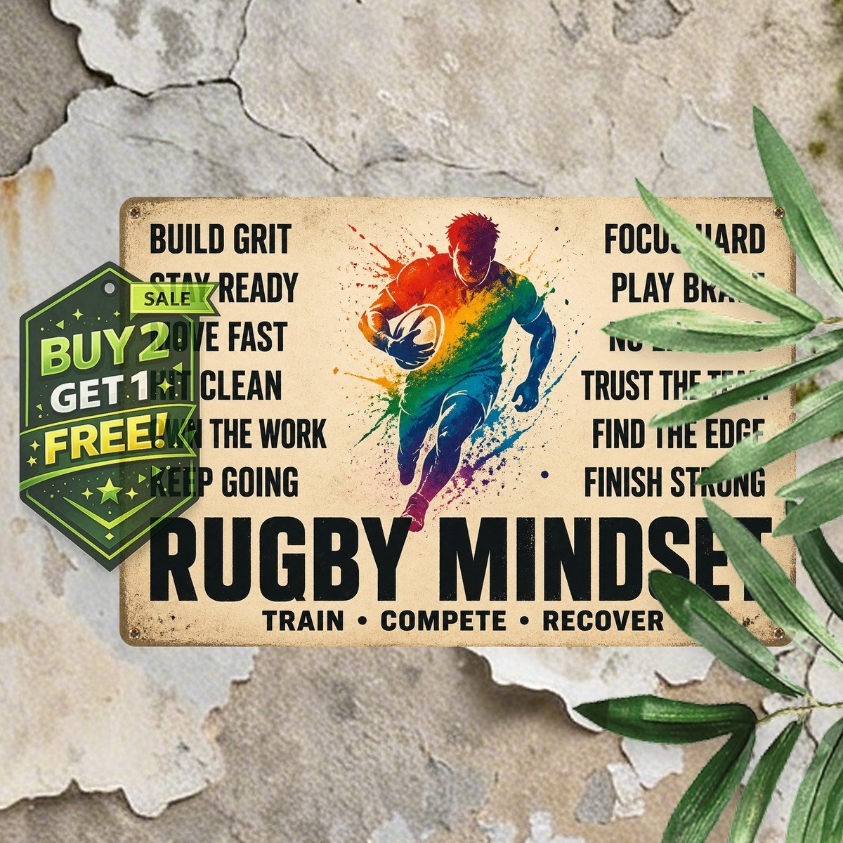 Rugby Player Motivational Quote Metal Wall Art Tin Sign